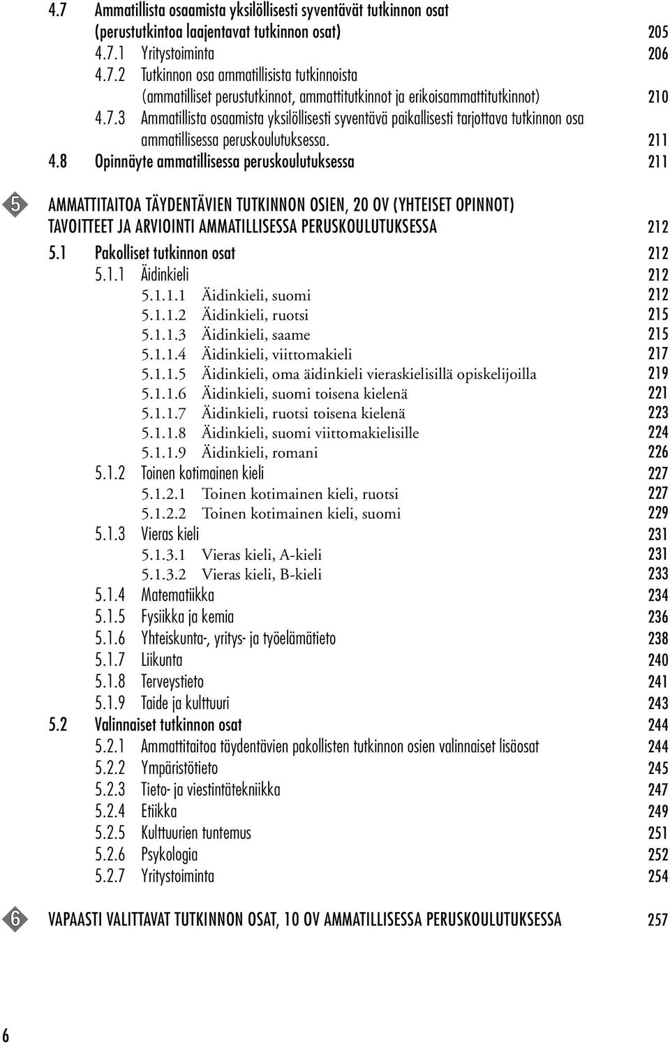 8 Opinnäyte ammatillisessa peruskoulutuksessa 211 5 AMMATTITAITOA TÄYDENTÄVIEN TUTKINNON OSIEN, 20 OV (YHTEISET OPINNOT) TAVOITTEET JA ARVIOINTI AMMATILLISESSA PERUSKOULUTUKSESSA 212 5.