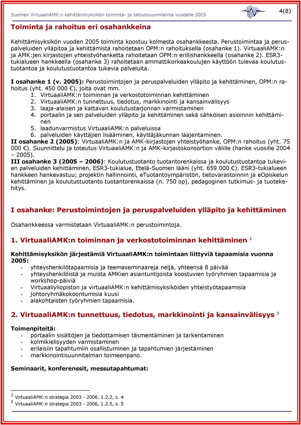 VirtuaaliAMK:n ja AMK:jen kirjastojen yhteistyöhanketta rahoitetaan OPM:n erillishankkeella (osahanke 2).