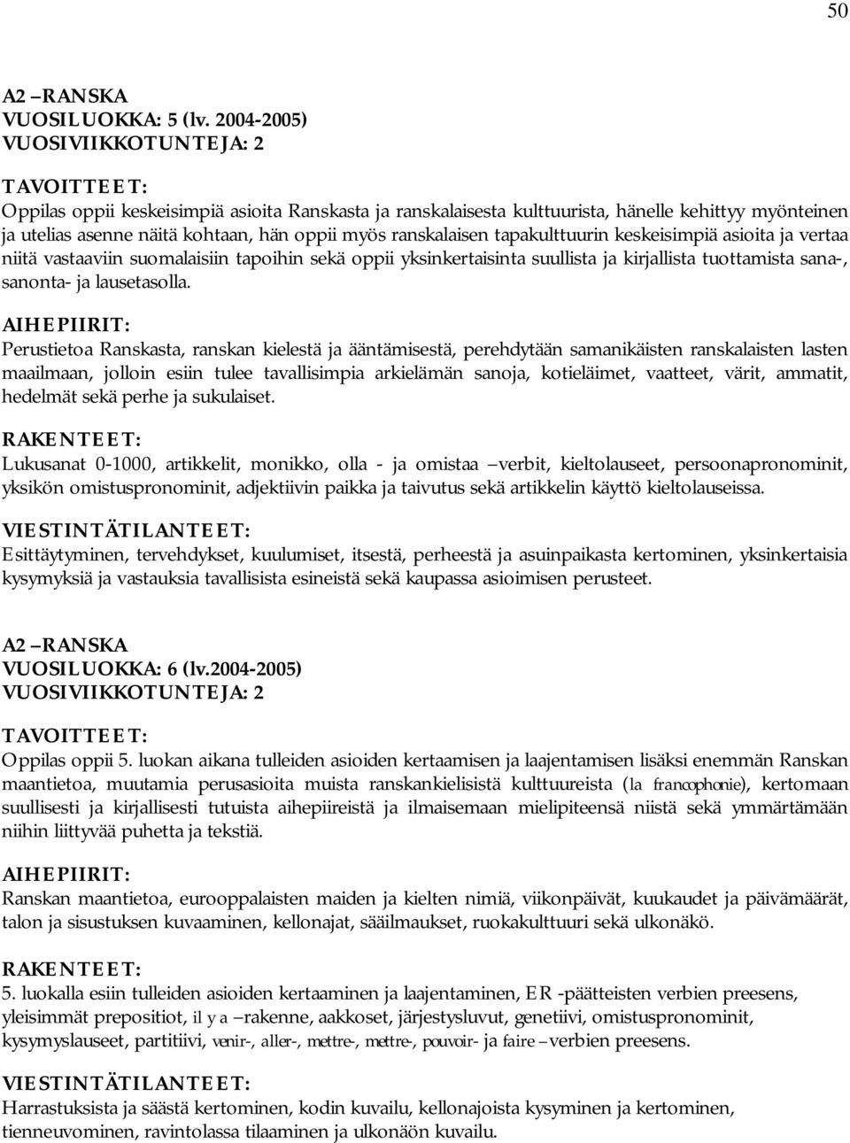 ranskalaisen tapakulttuurin keskeisimpiä asioita ja vertaa niitä vastaaviin suomalaisiin tapoihin sekä oppii yksinkertaisinta suullista ja kirjallista tuottamista sana-, sanonta- ja lausetasolla.