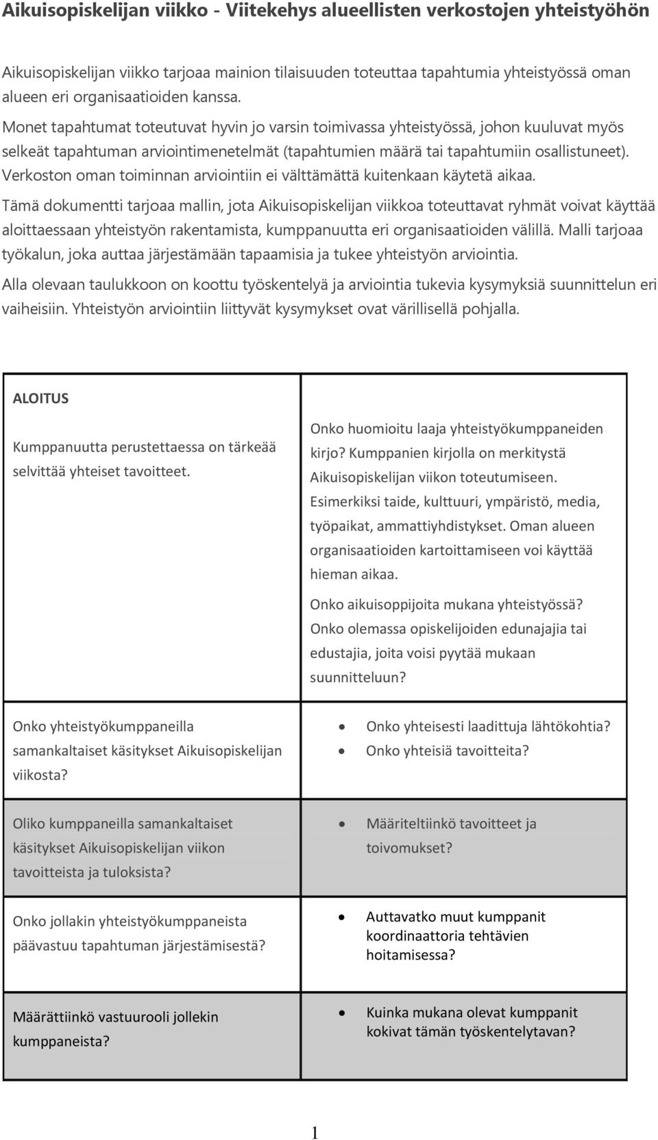 Verkoston oman toiminnan arviointiin ei välttämättä kuitenkaan käytetä aikaa.