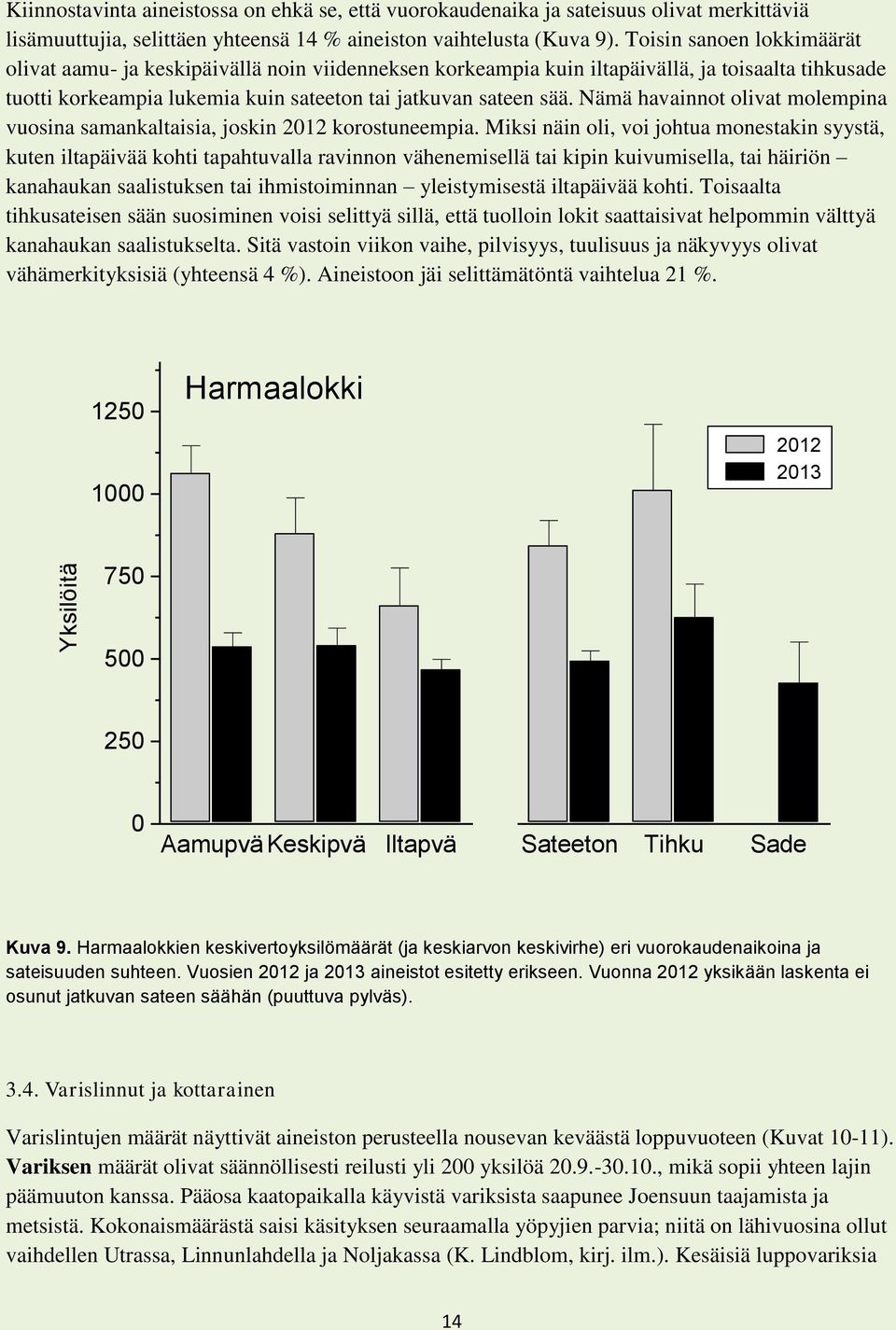 Nämä havainnot olivat molempina vuosina samankaltaisia, joskin 2012 korostuneempia.