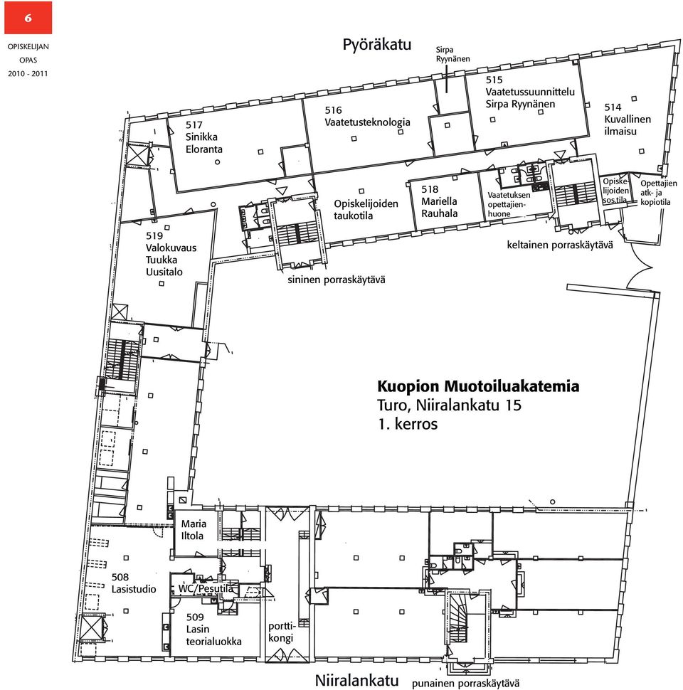 tila Opettajien atk- ja kopiotila 519 Valokuvaus Tuukka Uusitalo sininen porraskäytävä keltainen porraskäytävä