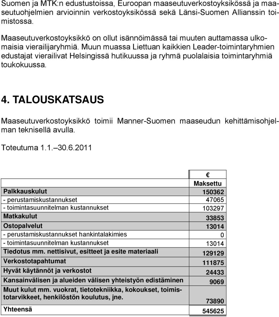 Muun muassa Liettuan kaikkien Leader-toimintaryhmien edustajat vierailivat Helsingissä hutikuussa ja ryhmä puolalaisia toimintaryhmiä toukokuussa. 4.