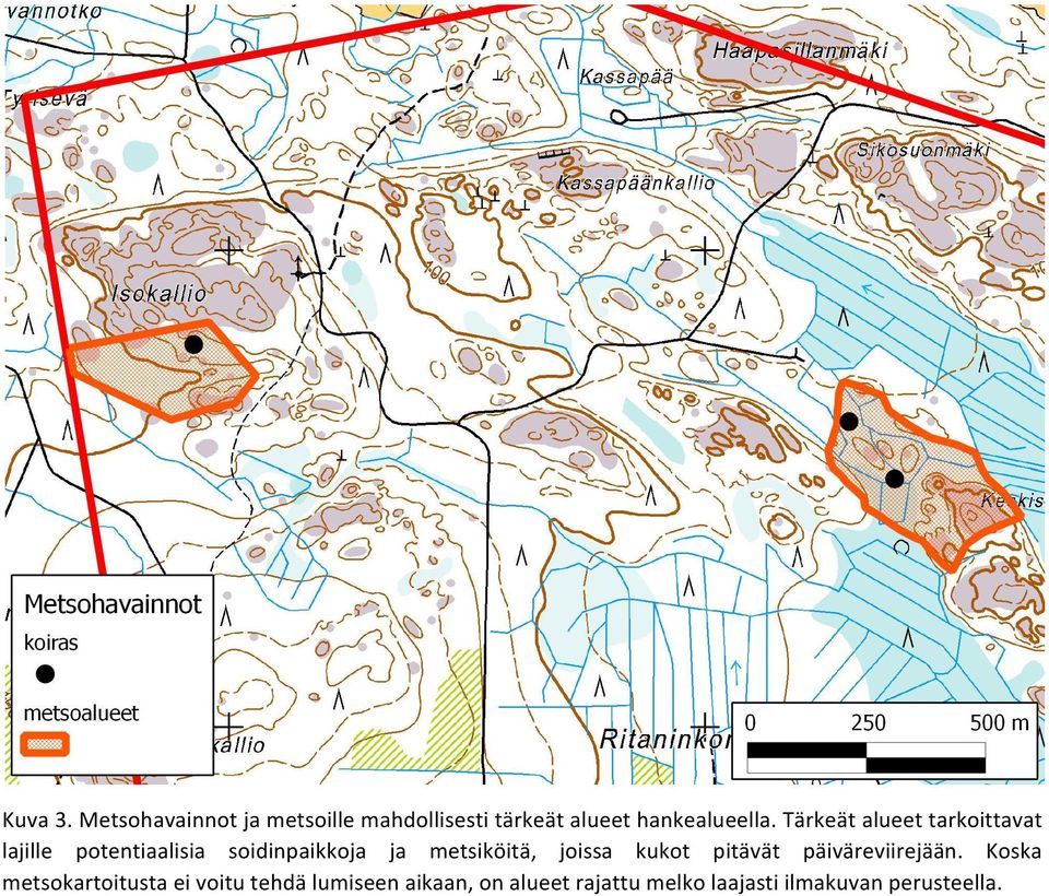 Tärkeät alueet tarkoittavat lajille potentiaalisia soidinpaikkoja ja