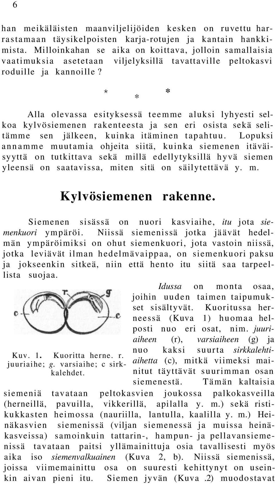 * * * Alla olevassa esityksessä teemme aluksi lyhyesti selkoa kylvösiemenen rakenteesta ja sen eri osista sekä selitämme sen jälkeen, kuinka itäminen tapahtuu.