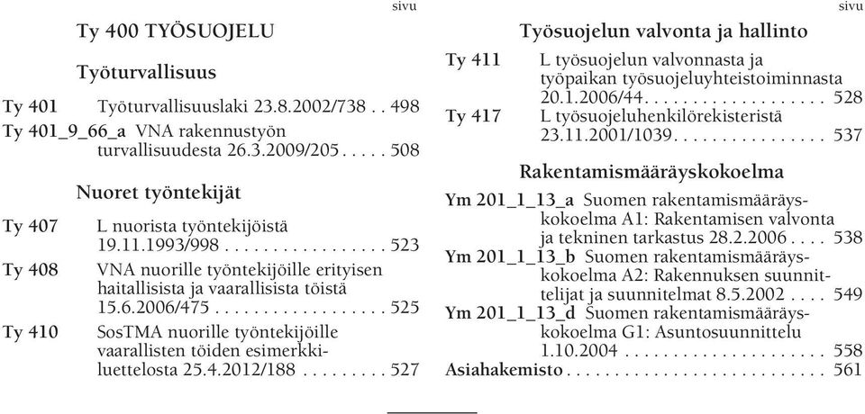 2006/475.................. 525 SosTMA nuorille työntekijöille vaarallisten töiden esimerkkiluettelosta 25.4.2012/188.