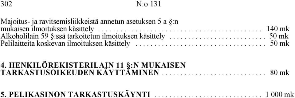 .. 50 mk Pelilaitteita koskevan ilmoituksen käsittely... 50 mk 4.