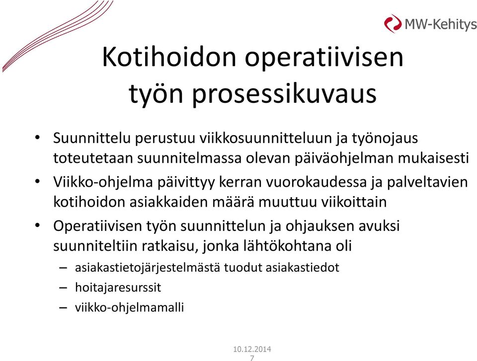 kotihoidon asiakkaiden määrä muuttuu viikoittain Operatiivisen työn suunnittelun ja ohjauksen avuksi