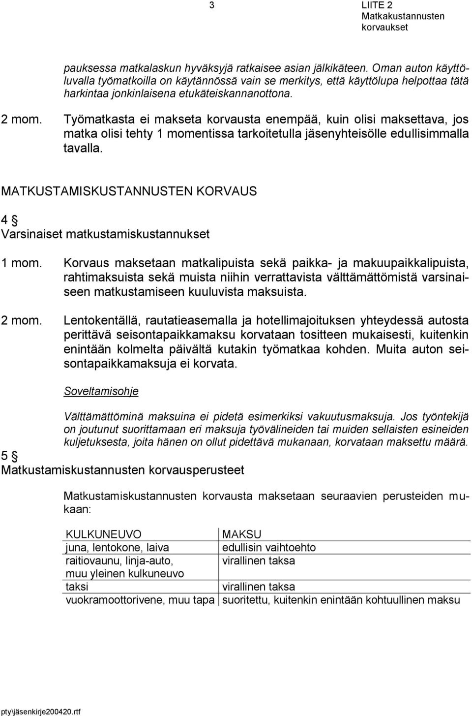 Työmatkasta ei makseta korvausta enempää, kuin olisi maksettava, jos matka olisi tehty 1 momentissa tarkoitetulla jäsenyhteisölle edullisimmalla tavalla.