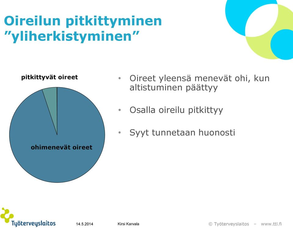 ohi, kun altistuminen päättyy Osalla oireilu