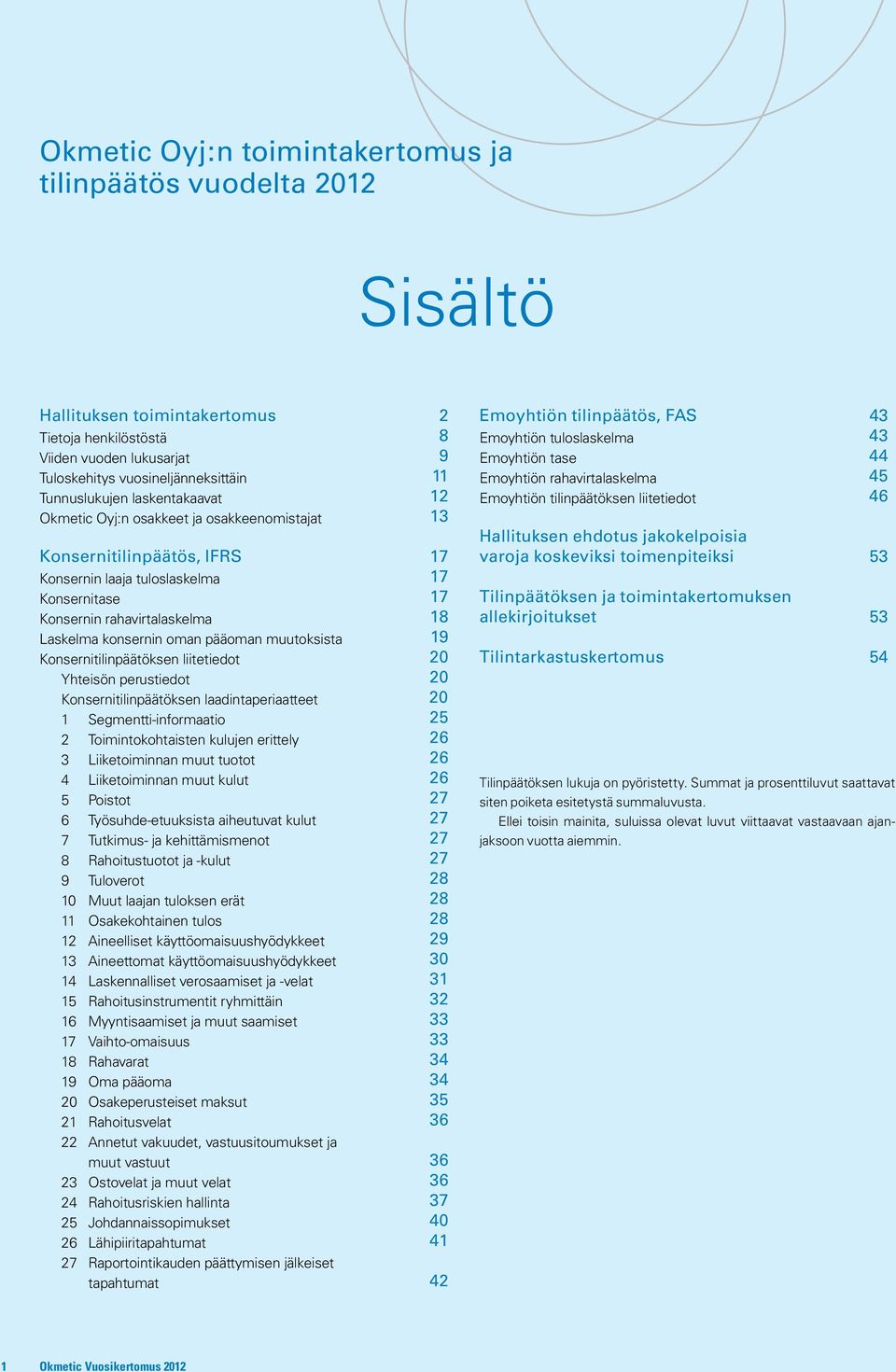 konsernin oman pääoman muutoksista 19 Konsernitilinpäätöksen liitetiedot 20 Yhteisön perustiedot 20 Konsernitilinpäätöksen laadintaperiaatteet 20 1 Segmentti-informaatio 25 2 Toimintokohtaisten