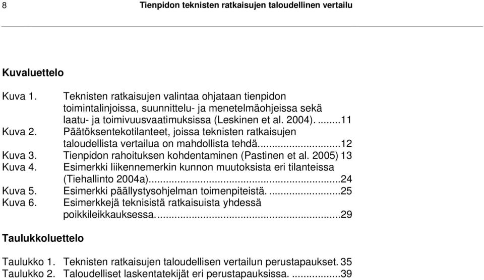 Päätöksentekotilanteet, joissa teknisten ratkaisujen taloudellista vertailua on mahdollista tehdä...12 Kuva 3. Tienpidon rahoituksen kohdentaminen (Pastinen et al. 2005) 13 Kuva 4.