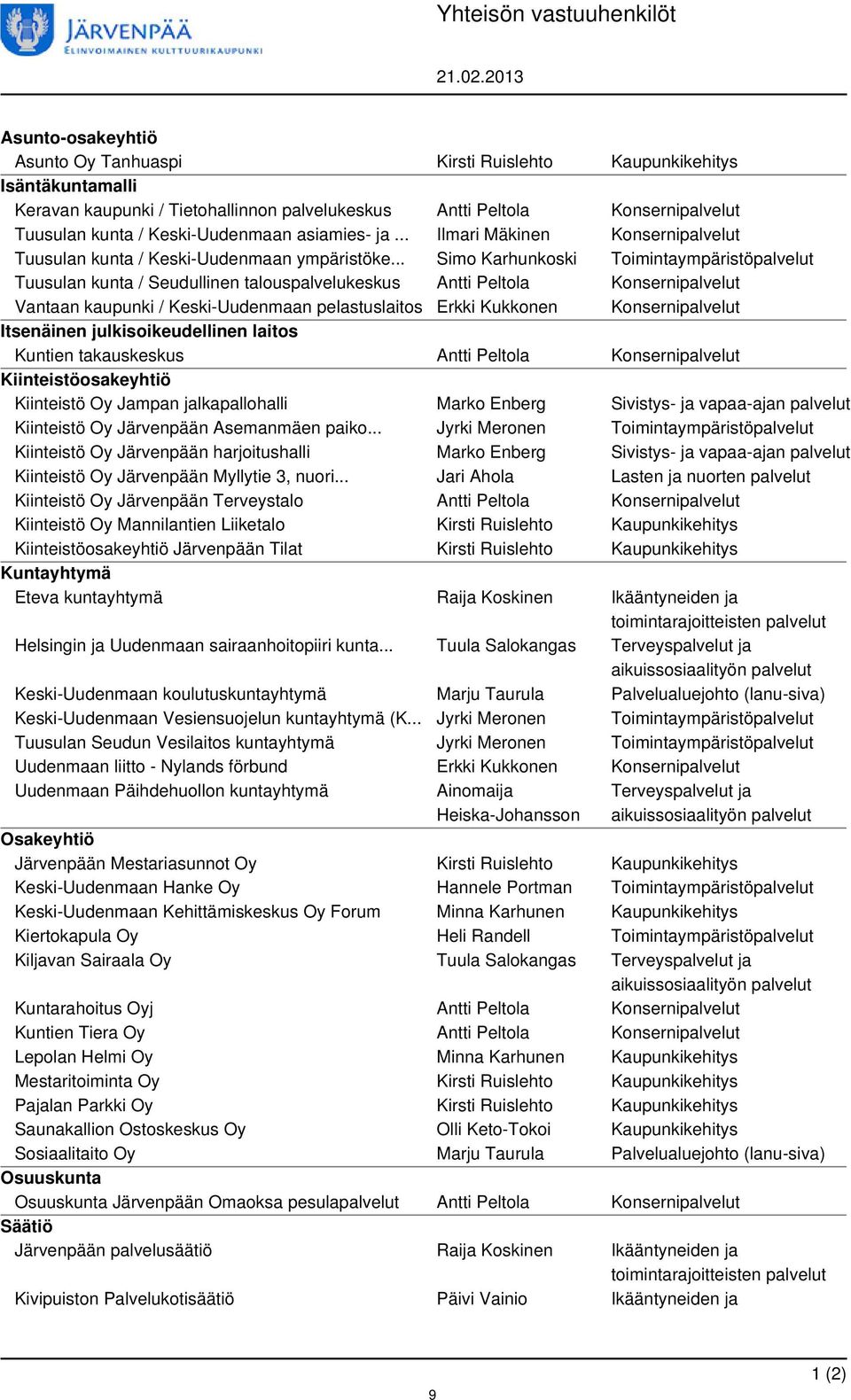 Keski-Uudenmaan asiamies- ja... Ilmari Mäkinen Konsernipalvelut Tuusulan kunta / Keski-Uudenmaan ympäristöke.