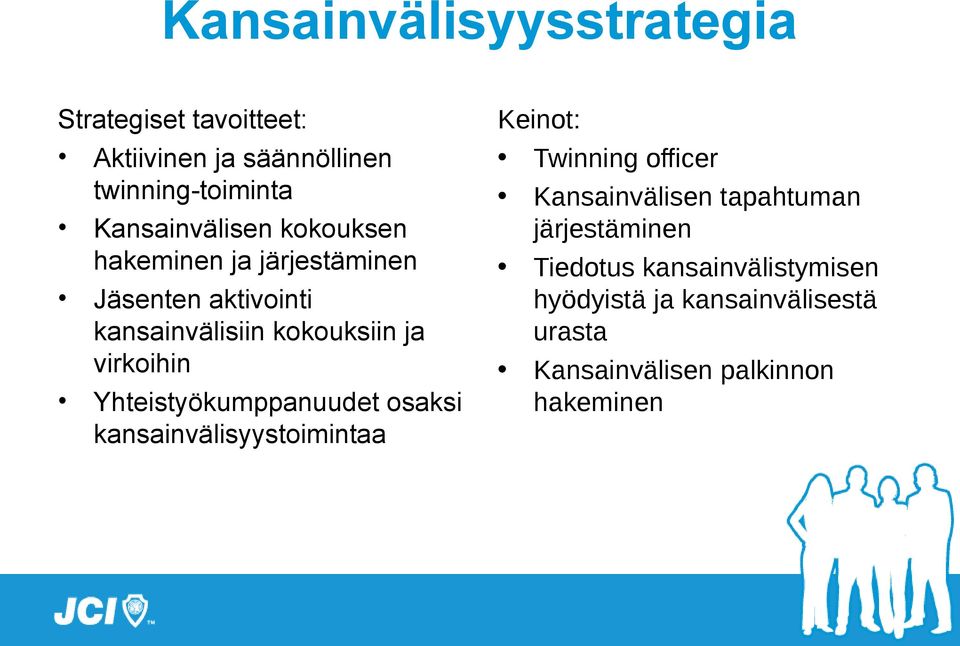 virkoihin Yhteistyökumppanuudet osaksi kansainvälisyystoimintaa Keinot: Twinning officer Kansainvälisen