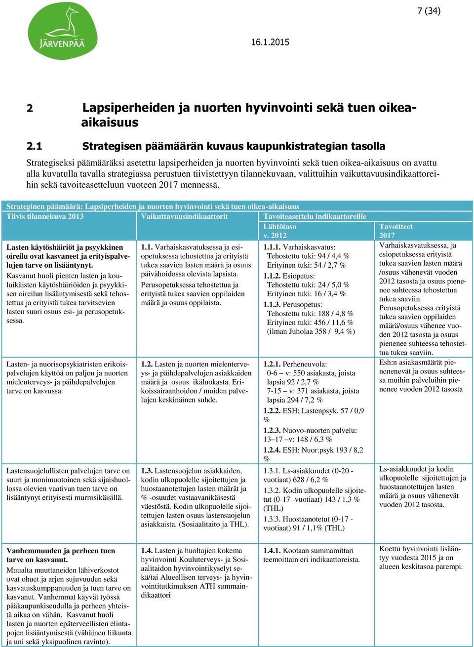 strategiassa perustuen tiivistettyyn tilannekuvaan, valittuihin vaikuttavuusindikaattoreihin sekä tavoiteasetteluun vuoteen 2017 mennessä.