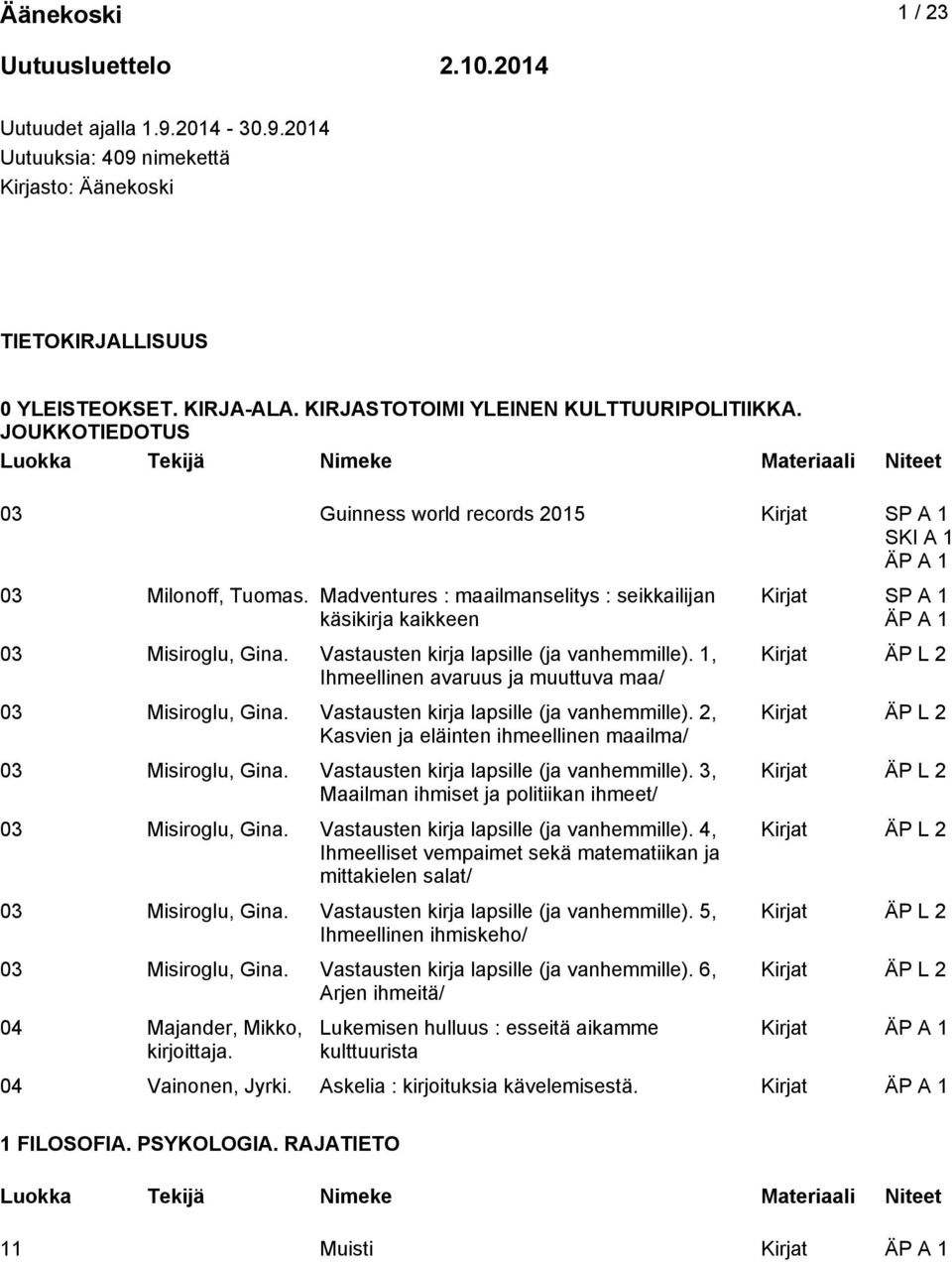 Vastausten kirja lapsille (ja vanhemmille). 1, Ihmeellinen avaruus ja muuttuva maa/ 03 Misiroglu, Gina. Vastausten kirja lapsille (ja vanhemmille).