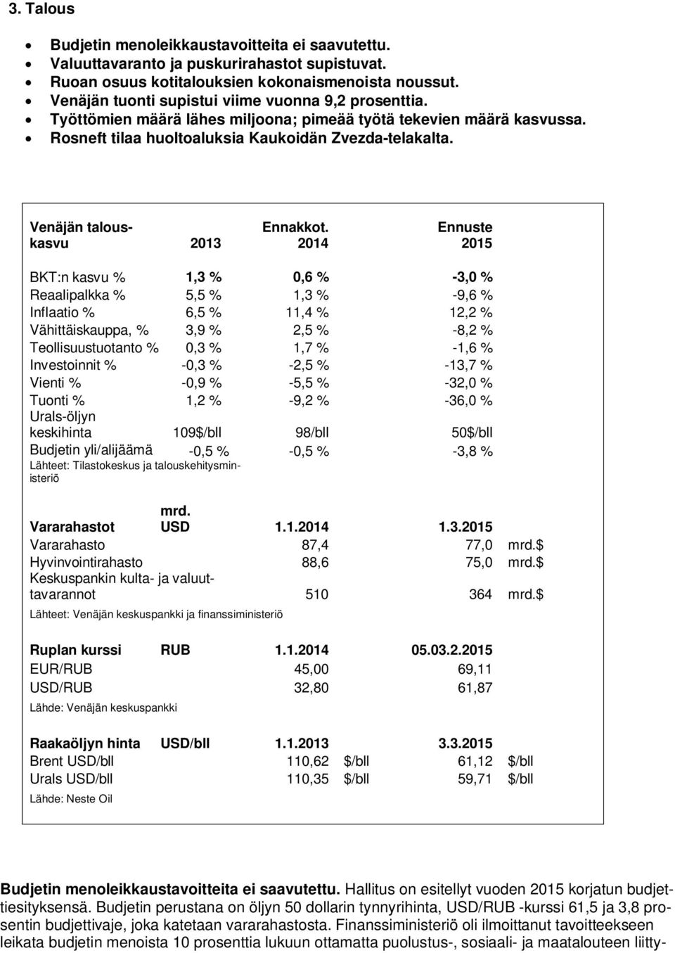 Venäjän talouskasvu 2013 Ennakkot.