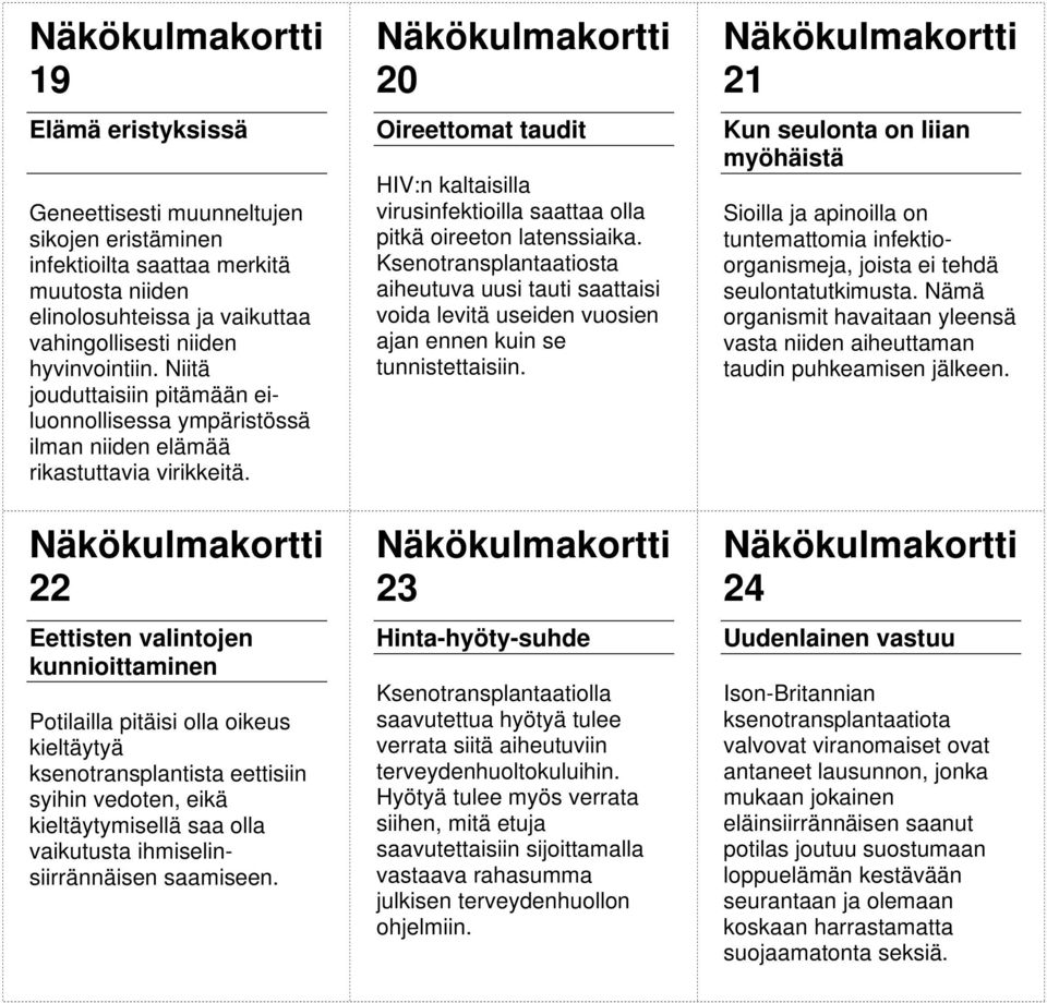 22 Eettisten valintojen kunnioittaminen Potilailla pitäisi olla oikeus kieltäytyä ksenotransplantista eettisiin syihin vedoten, eikä kieltäytymisellä saa olla vaikutusta ihmiselinsiirrännäisen