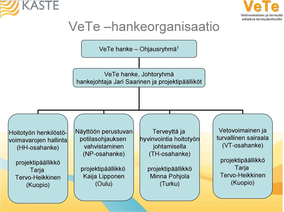 potilasohjauksen vahvistaminen (NP-osahanke) projektipäällikkö Kaija Lipponen (Oulu) Terveyttä ja hyvinvointia hoitotyön