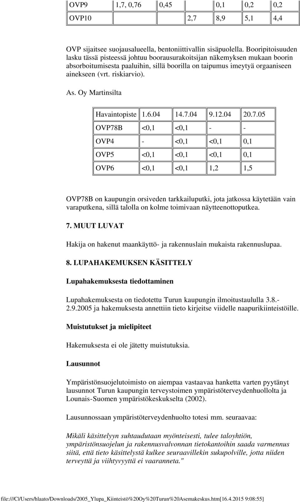 Oy Martinsilta Havaintopiste 1.6.04 14.7.