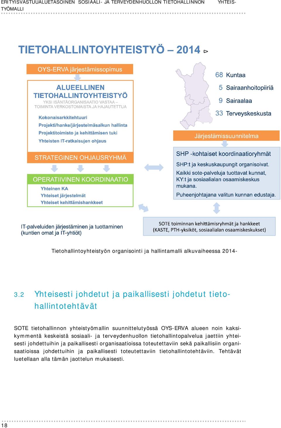 2 Yhteisesti johdetut ja paikallisesti johdetut tietohallintotehtävät SOTE tietohallinnon yhteistyömallin suunnittelutyössä OYS-ERVA alueen noin