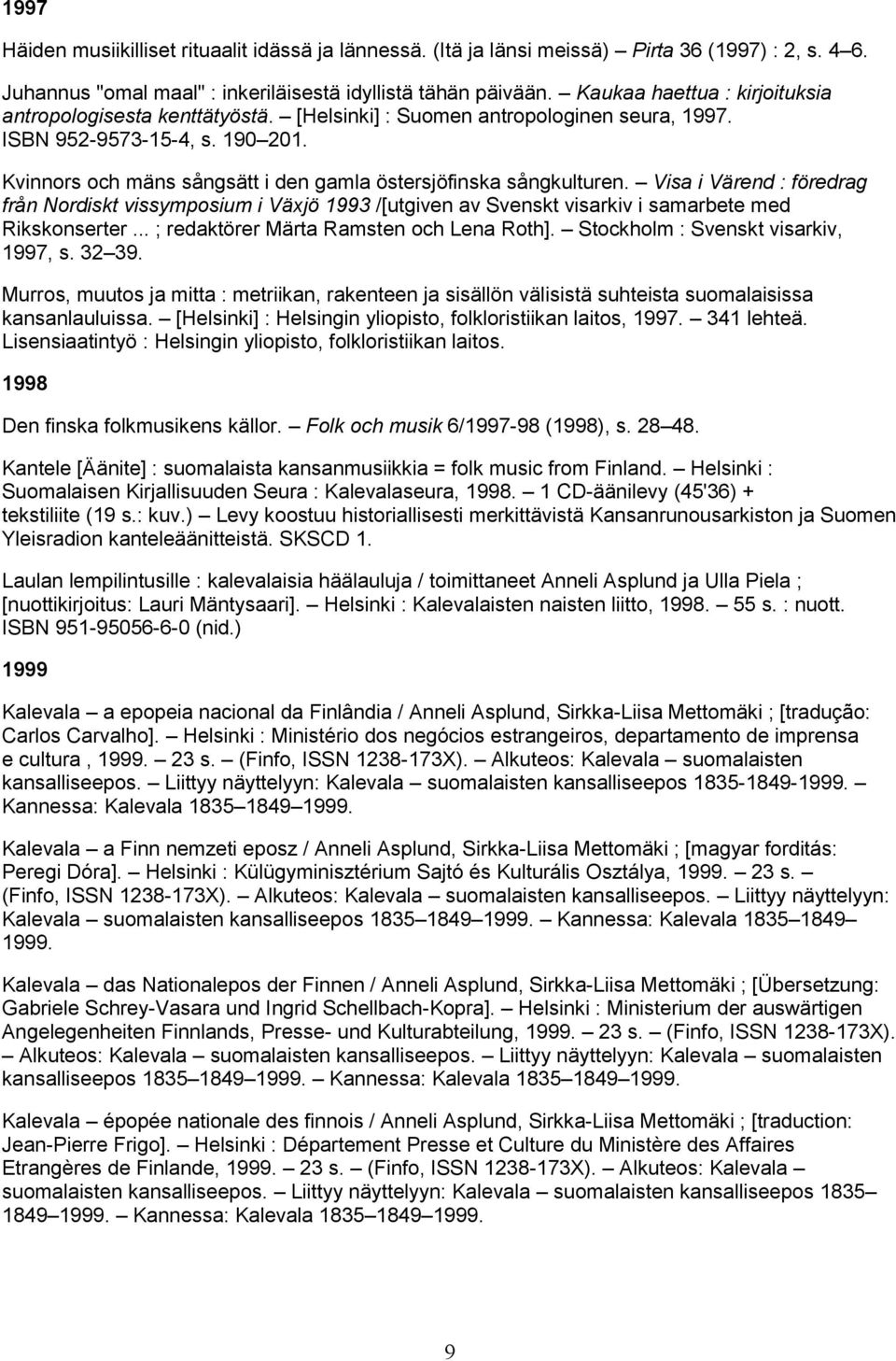 Kvinnors och mäns sångsätt i den gamla östersjöfinska sångkulturen. Visa i Värend : föredrag från Nordiskt vissymposium i Växjö 1993 /[utgiven av Svenskt visarkiv i samarbete med Rikskonserter.