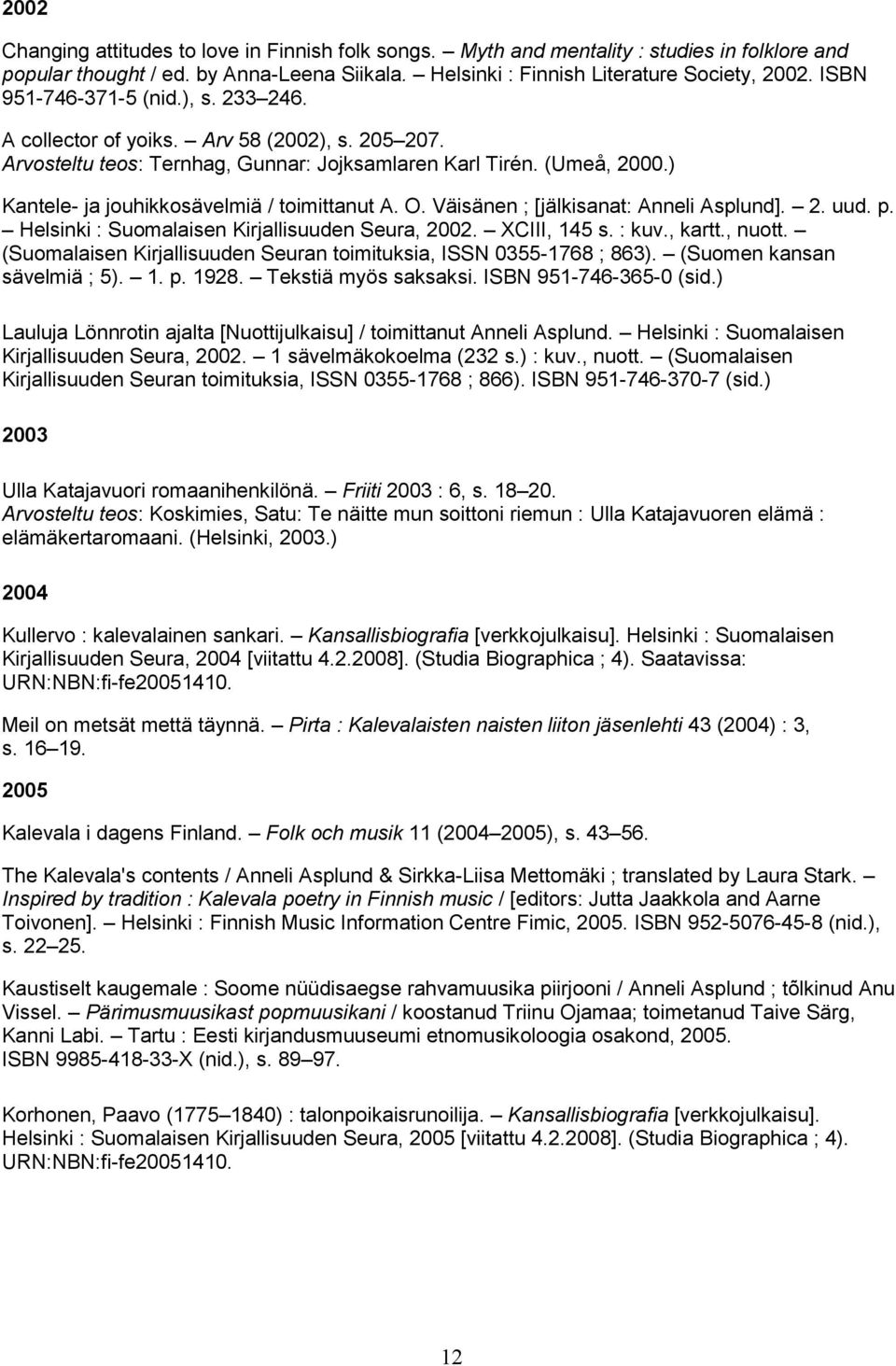 ) Kantele- ja jouhikkosävelmiä / toimittanut A. O. Väisänen ; [jälkisanat: Anneli Asplund]. 2. uud. p. Helsinki : Suomalaisen Kirjallisuuden Seura, 2002. XCIII, 145 s. : kuv., kartt., nuott.