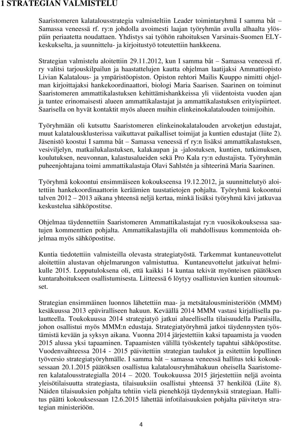 Yhdistys sai työhön rahoituksen Varsinais-Suomen ELYkeskukselta, ja suunnittelu- ja kirjoitustyö toteutettiin hankkeena. Strategian valmistelu aloitettiin 29.11.