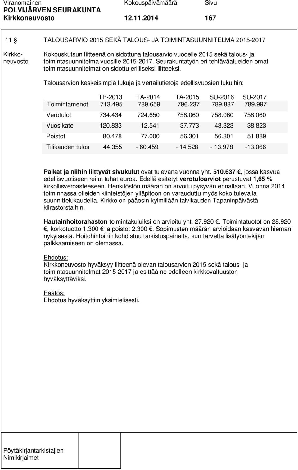 2015-2017. Seurakuntatyön eri tehtäväalueiden omat toimintasuunnitelmat on sidottu erilliseksi liitteeksi.