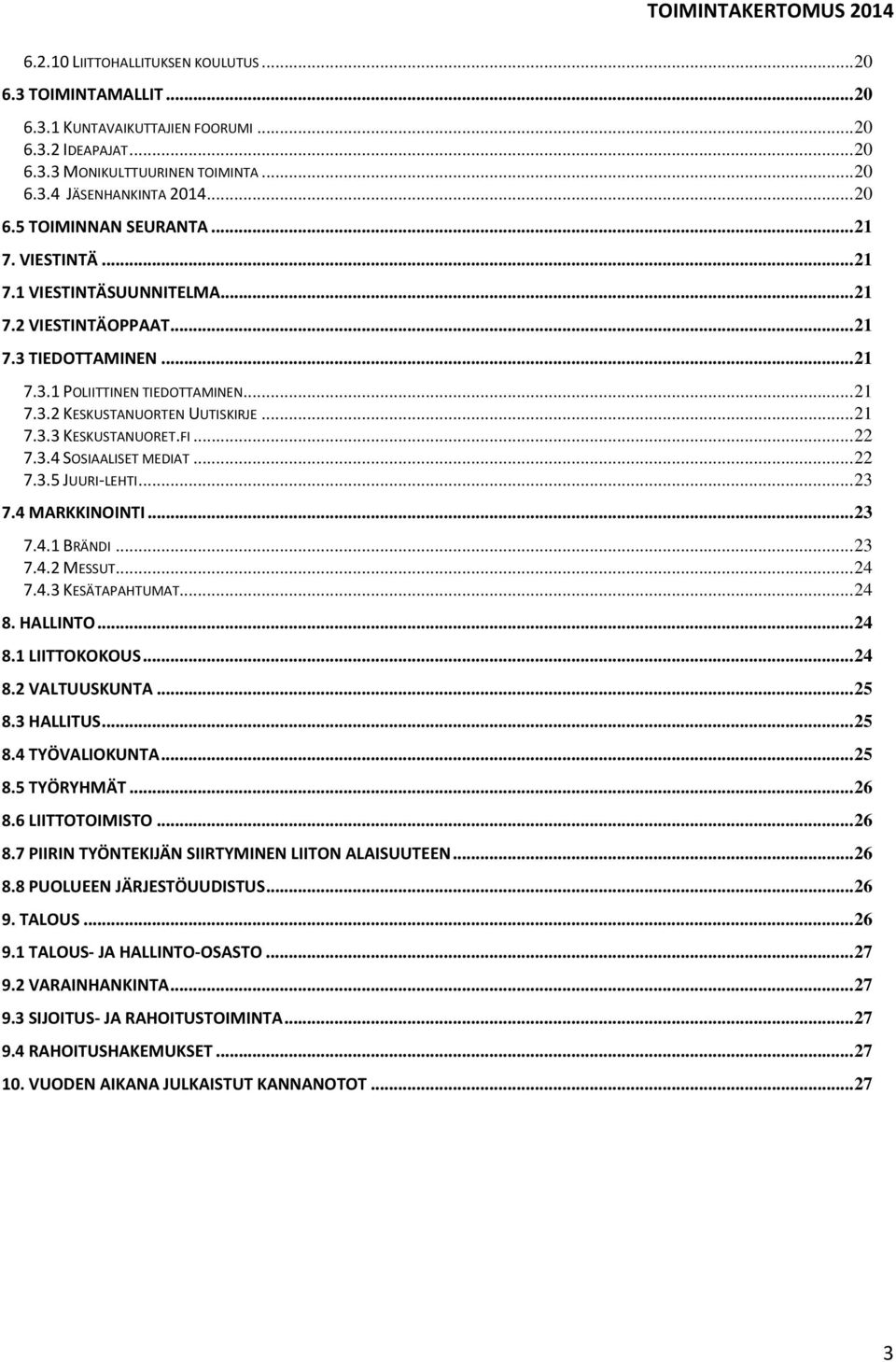 FI... 22 7.3.4 SOSIAALISET MEDIAT... 22 7.3.5 JUURI-LEHTI... 23 7.4 MARKKINOINTI... 23 7.4.1 BRÄNDI... 23 7.4.2 MESSUT... 24 7.4.3 KESÄTAPAHTUMAT... 24 8. HALLINTO... 24 8.1 LIITTOKOKOUS... 24 8.2 VALTUUSKUNTA.