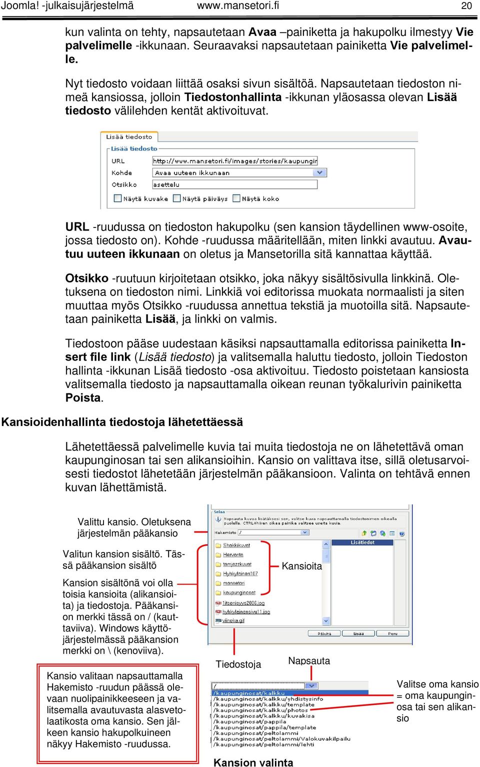 Napsautetaan tiedoston nimeä kansiossa, jolloin Tiedostonhallinta -ikkunan yläosassa olevan Lisää tiedosto välilehden kentät aktivoituvat.