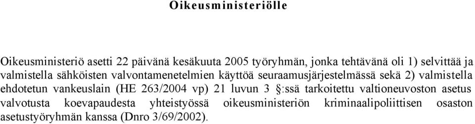 valmistella ehdotetun vankeuslain (HE 263/2004 vp) 21 luvun 3 :ssä tarkoitettu valtioneuvoston asetus