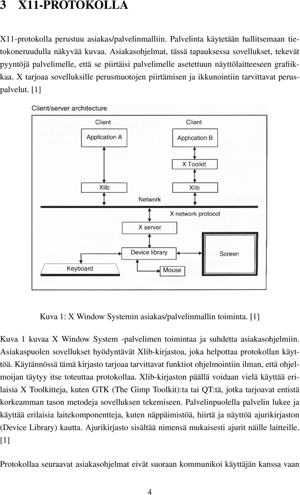 X tarjoaa sovelluksille perusmuotojen piirtämisen ja ikkunointiin tarvittavat peruspalvelut. [1] Kuva 1: X Window Systemin asiakas/palvelinmallin toiminta.