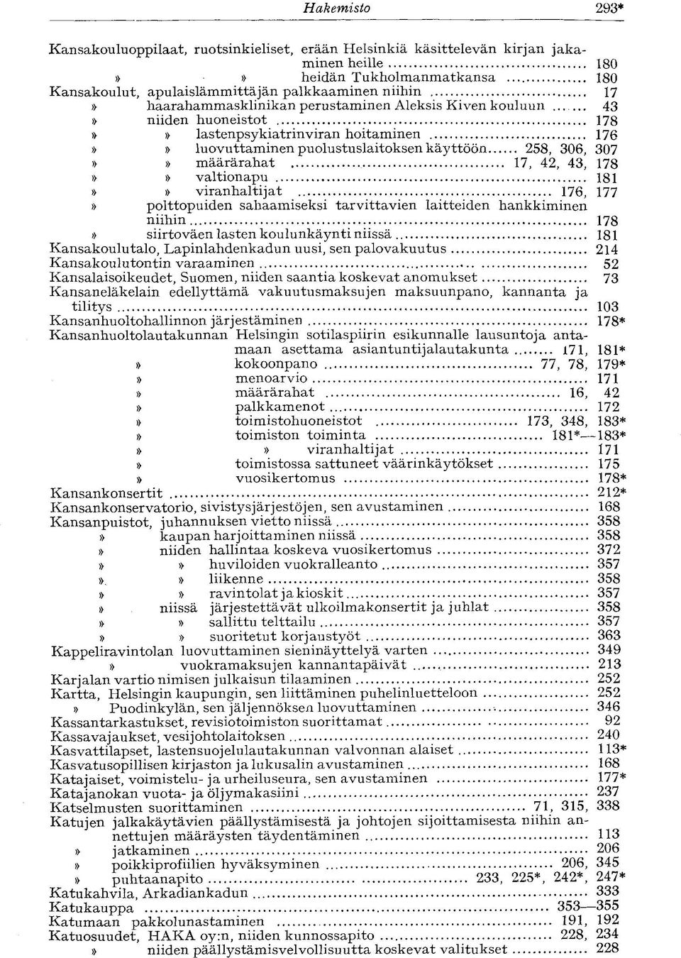 43, 178»» valtionapu 181»» viranhaltijat 176, 177» polttopuiden sahaamiseksi tarvittavien laitteiden hankkiminen niihin 178 )> siirtoväen lasten koulunkäynti niissä 181 Kansakoulutalo,