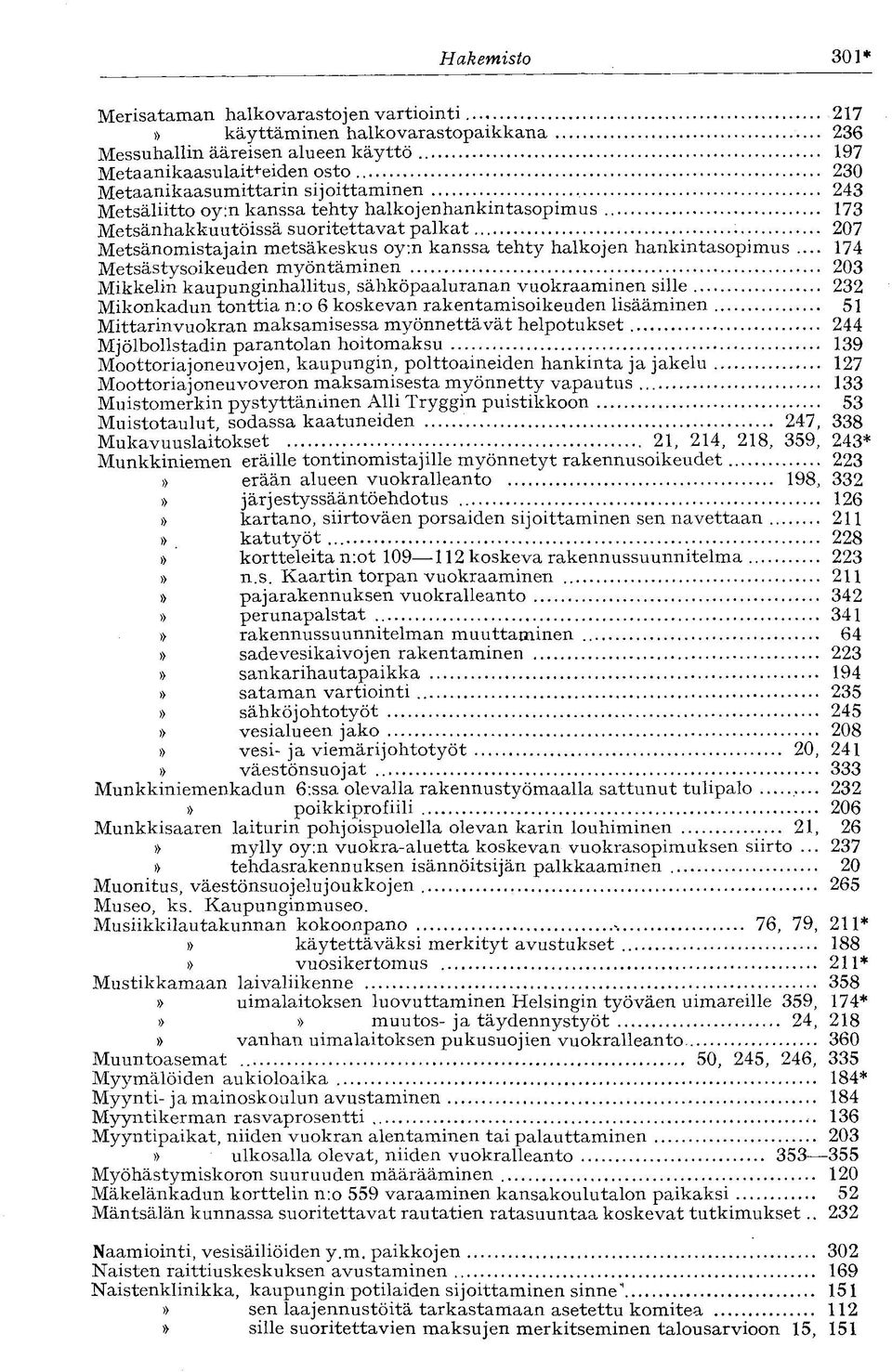 .. 174 Metsästysoikeuden myöntäminen 203 Mikkelin kaupunginhallitus, sähköpaaluranan vuokraaminen sille 232 Mikonkadun tonttia n:o 6 koskevan rakentamisoikeuden lisääminen 51 Mittarin vuokran