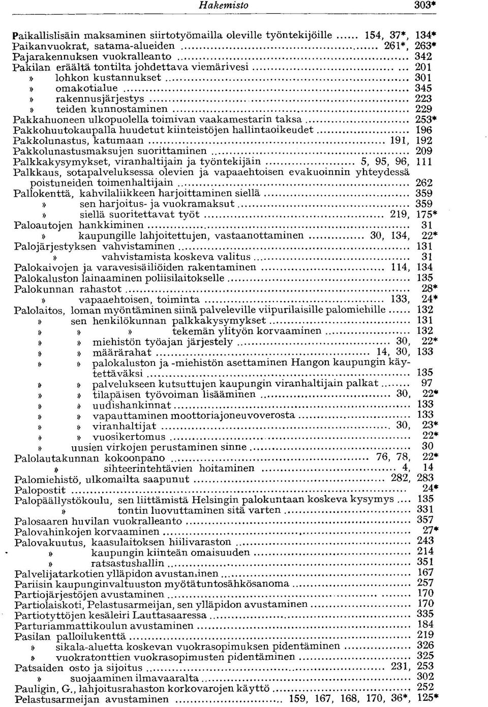 229 Pakkahuoneen ulkopuolella toimivan vaakamestarin taksa 253* Pakkohuutokaupalla huudetut kiinteistöjen hallintaoikeudet 196 Pakkolunastus, katumaan 191, 192 Pakkolunastusmaksujen suorittaminen 209