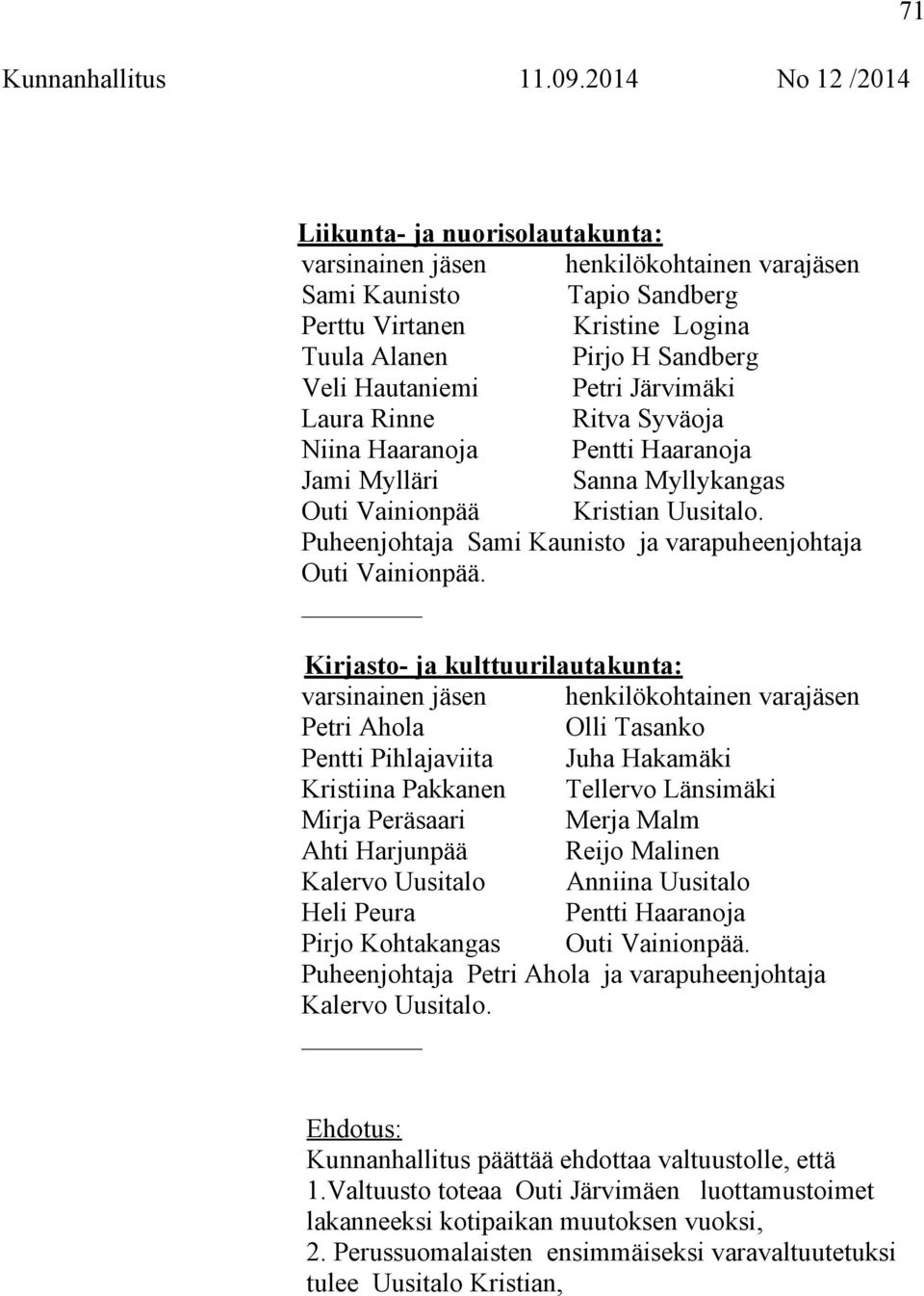 Hautaniemi Petri Järvimäki Laura Rinne Ritva Syväoja Niina Haaranoja Pentti Haaranoja Jami Mylläri Sanna Myllykangas Outi Vainionpää Kristian Uusitalo.