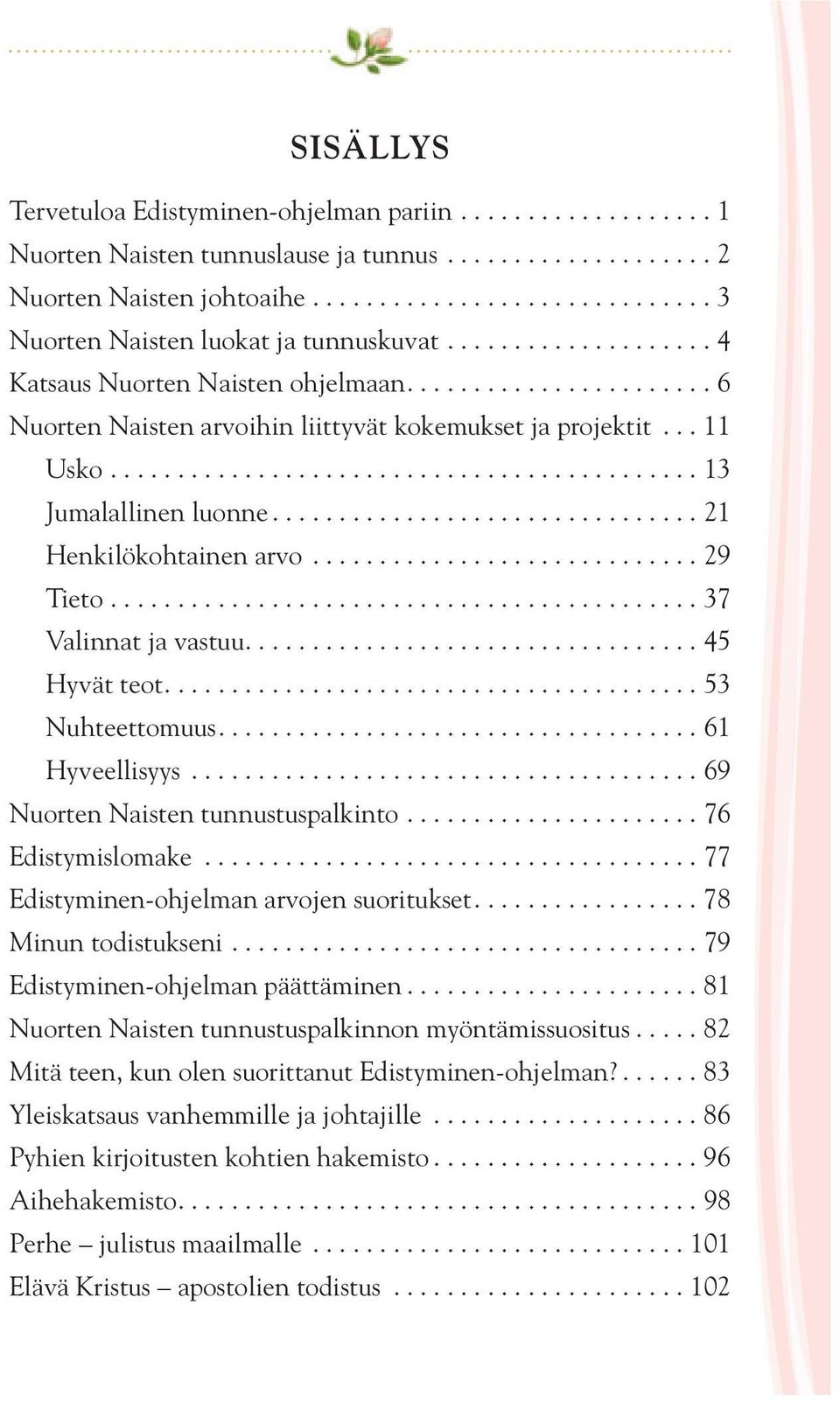 .. 11 Usko............................................ 13 Jumalallinen luonne................................ 21 Henkilökohtainen arvo............................. 29 Tieto............................................ 37 Valinnat ja vastuu.