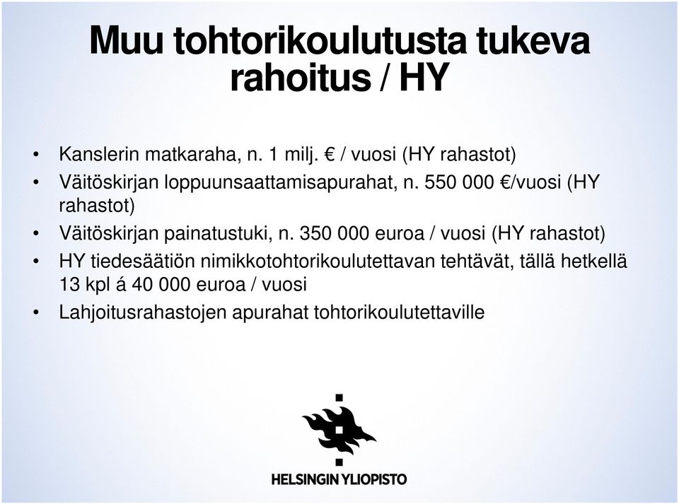 550 000 /vuosi (HY rahastot) Väitöskirjan painatustuki, n.