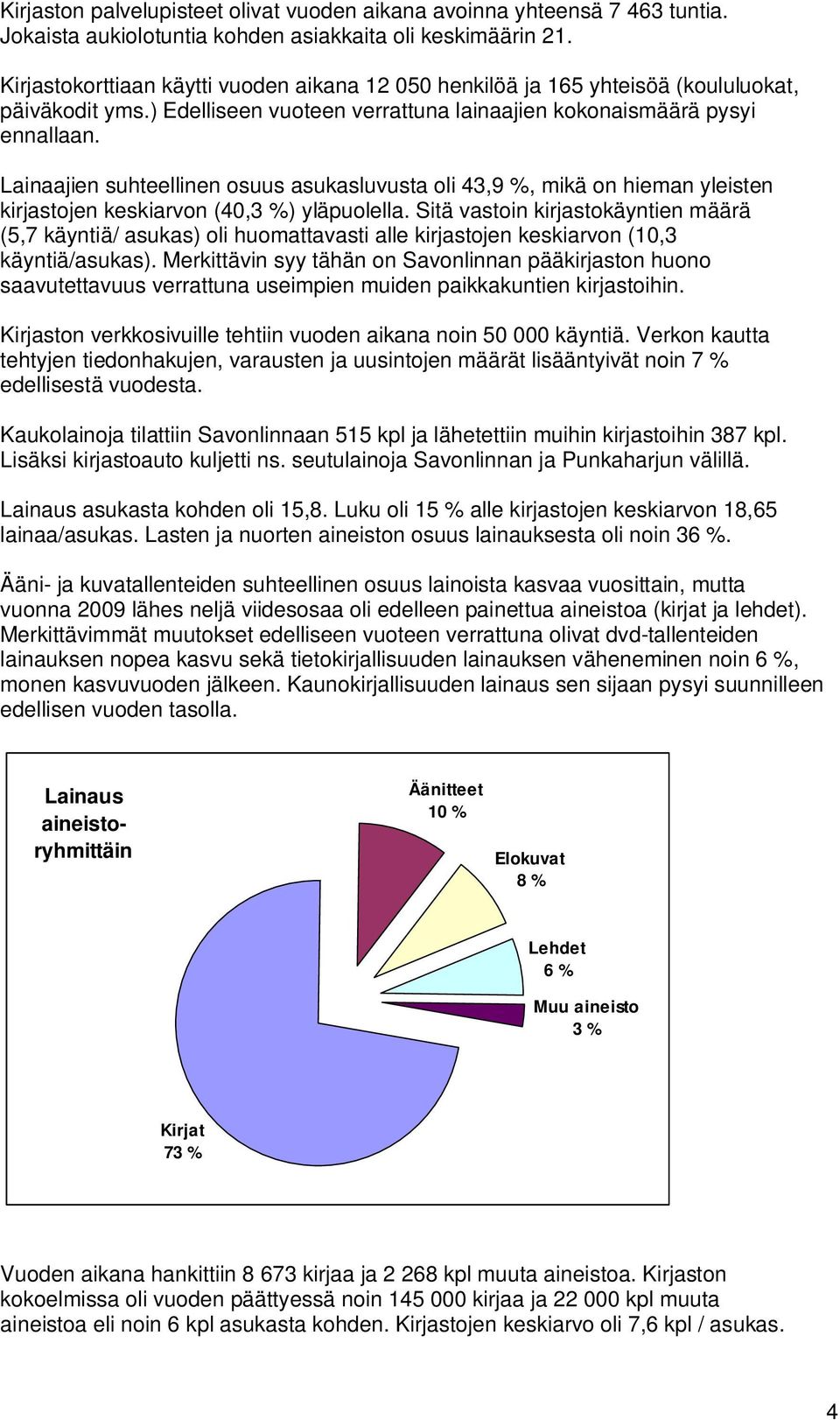 Lainaajien suhteellinen osuus asukasluvusta oli 43,9 %, mikä on hieman yleisten kirjastojen keskiarvon (40,3 %) yläpuolella.