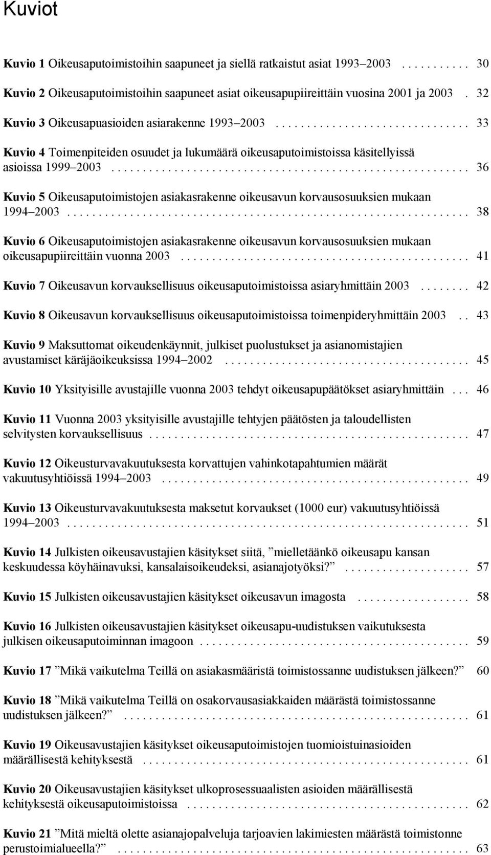 .. 36 Kuvio 5 Oikeusaputoimistojen asiakasrakenne oikeusavun korvausosuuksien mukaan 1994 2003.