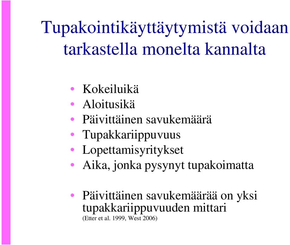 Lopettamisyritykset Aika, jonka pysynyt tupakoimatta Päivittäinen