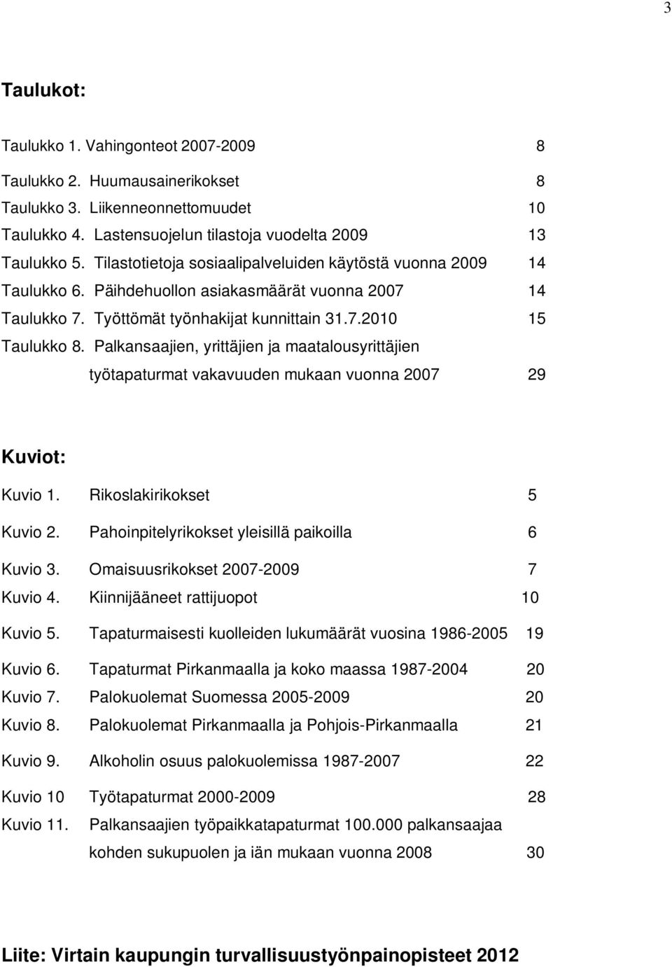 Palkansaajien, yrittäjien ja maatalousyrittäjien työtapaturmat vakavuuden mukaan vuonna 2007 29 Kuviot: Kuvio 1. Rikoslakirikokset 5 Kuvio 2. Pahoinpitelyrikokset yleisillä paikoilla 6 Kuvio 3.