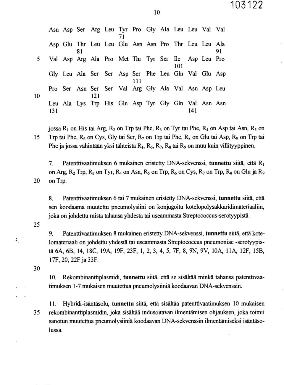 on Tyr tai Phe, R4 on Asp tai Asn, R5 on 15 Trp tai Phe, R6 on Cys, Gly tai Ser, R7 on Trp tai Phe, R8 on Glu tai Asp, R9 on Trp tai Phe ja jossa vähintään yksi tähteistä R1, R6, R7, R8 tai R9 on muu