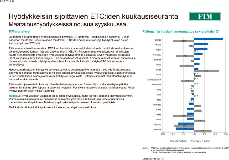Pääoman muutoksilla seurataan ETC:iden luomisista ja lunastuksista johtuvia muutoksia sekä suhteessa alkuperäiseen pääomaan (%) että absoluuttisesti (MEUR).