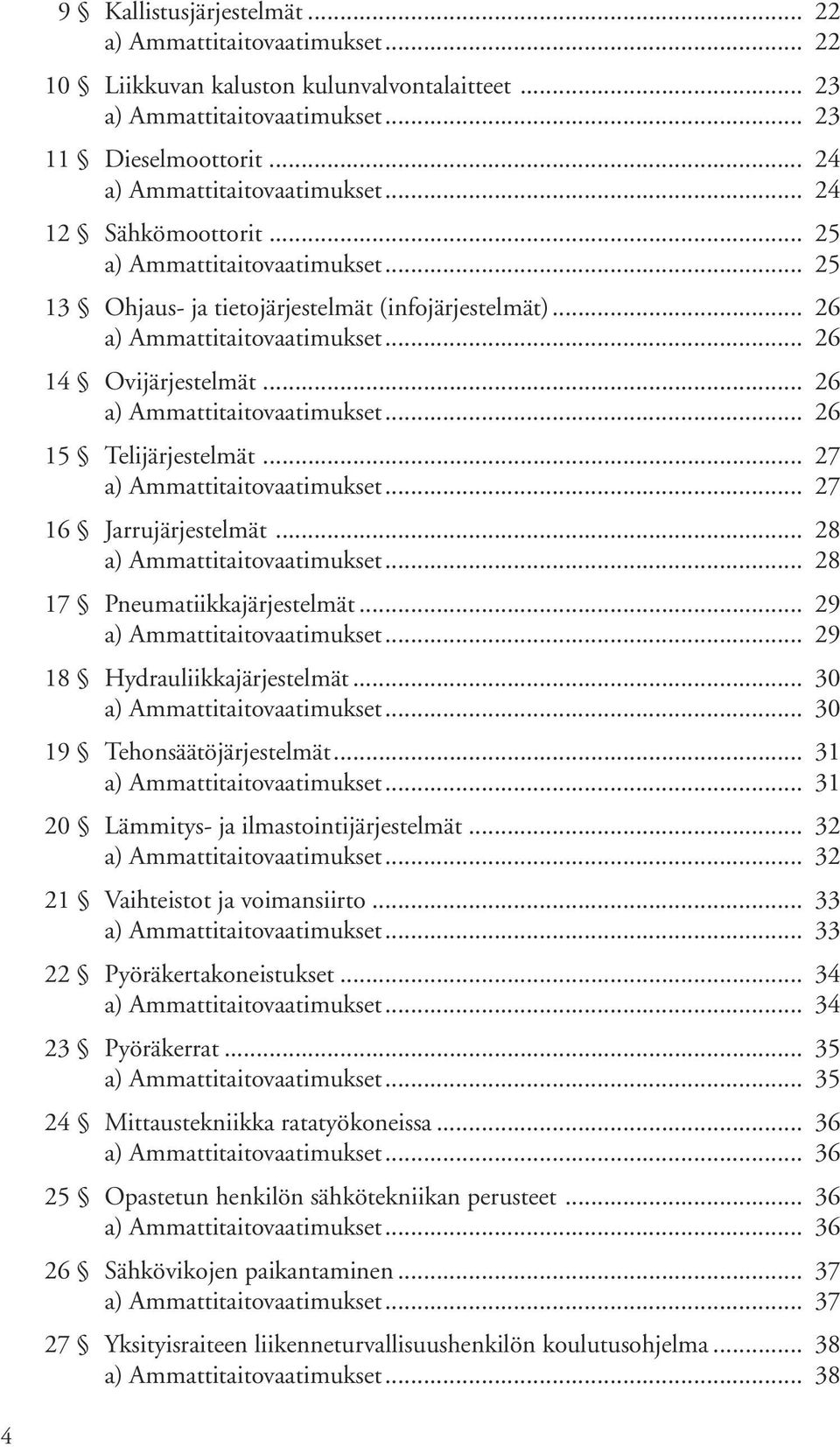 .. 29 18 Hydrauliikkajärjestelmät... 30... 30 19 Tehonsäätöjärjestelmät... 31... 31 20 Lämmitys- ja ilmastointijärjestelmät... 32... 32 21 Vaihteistot ja voimansiirto... 33.