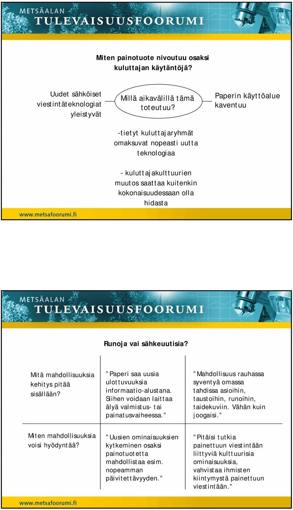 Mitä mahdollisuuksia kehitys pitää sisällään? Paperi saa uusia ulottuvuuksia informaatio-alustana. Siihen voidaan laittaa älyä valmistus- tai painatusvaiheessa.