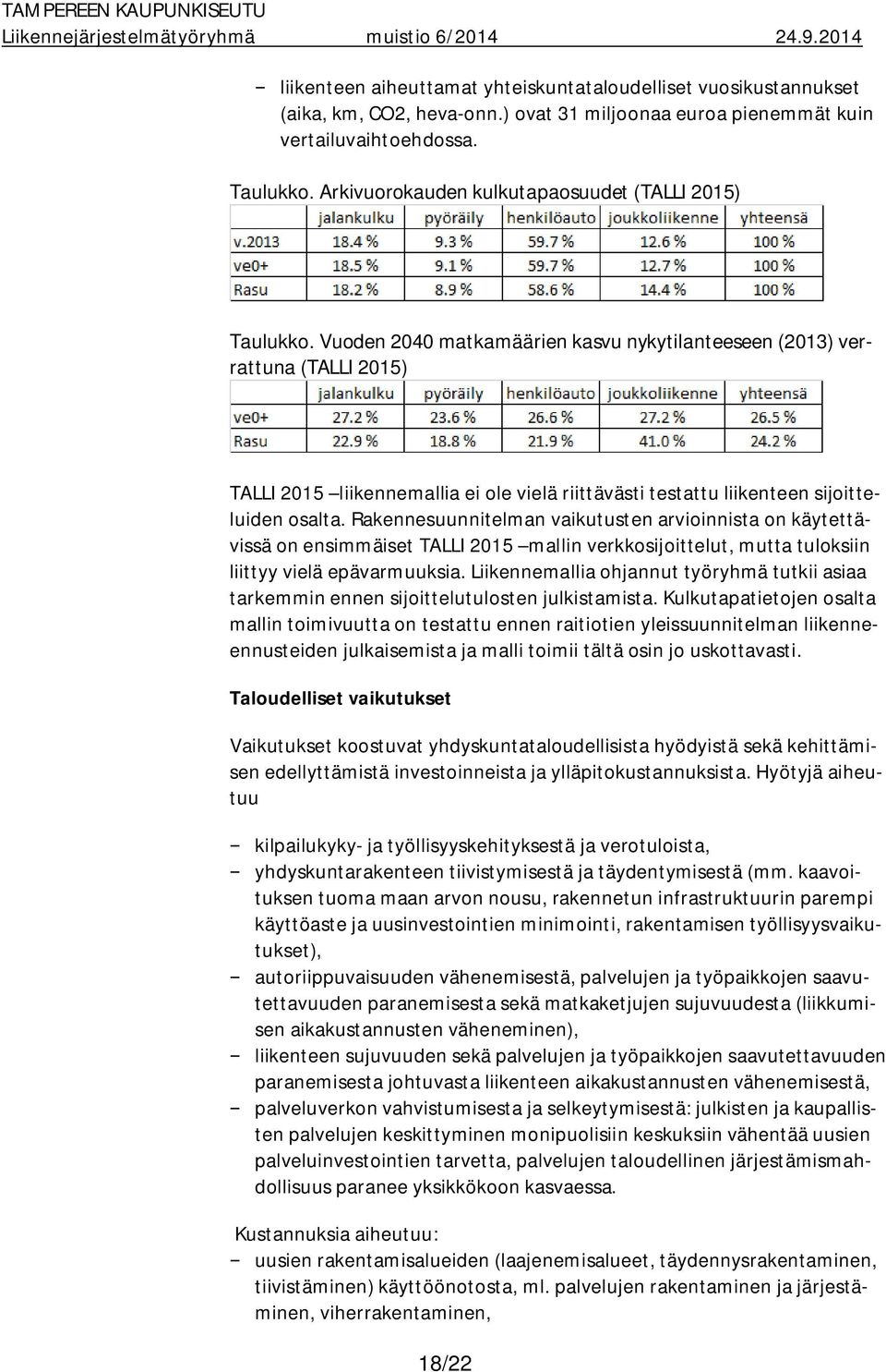 Vuoden 2040 matkamäärien kasvu nykytilanteeseen (2013) verrattuna (TALLI 2015) TALLI 2015 liikennemallia ei ole vielä riittävästi testattu liikenteen sijoitteluiden osalta.