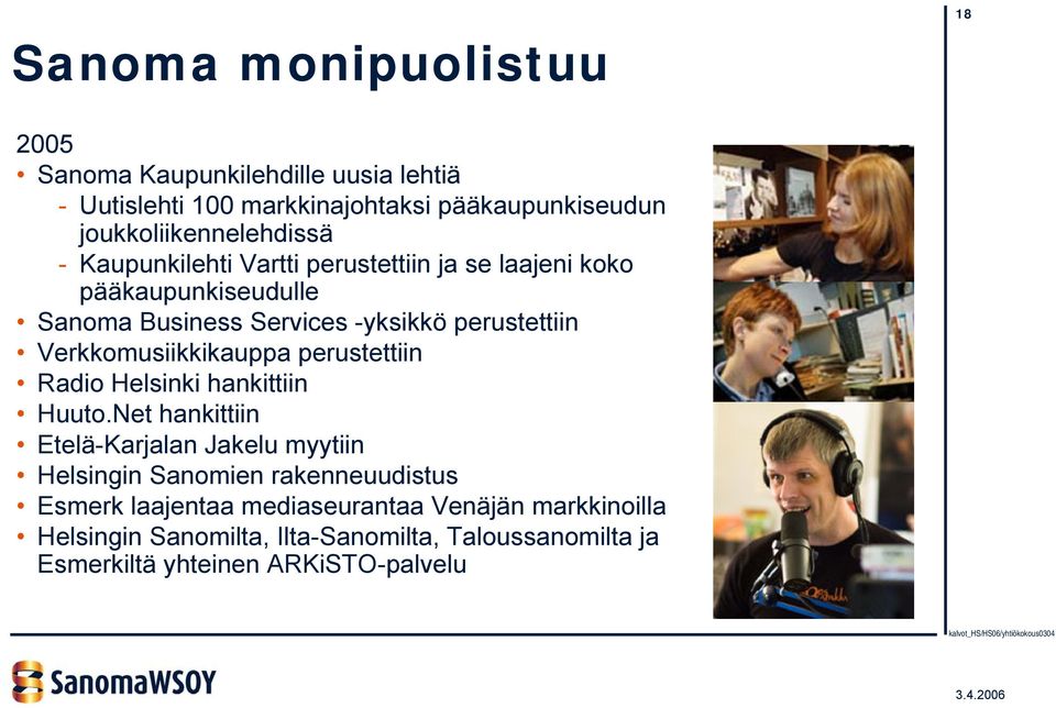 perustettiin Verkkomusiikkikauppa perustettiin Radio Helsinki hankittiin Huuto.