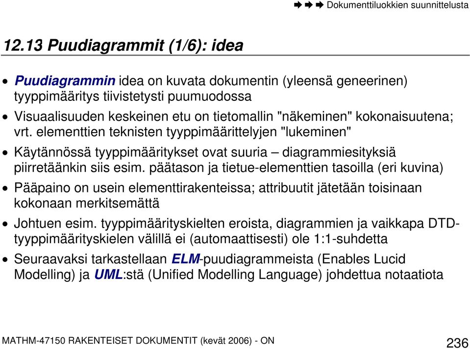 kokonaisuutena; vrt. elementtien teknisten tyyppimäärittelyjen "lukeminen" Käytännössä tyyppimääritykset ovat suuria diagrammiesityksiä piirretäänkin siis esim.